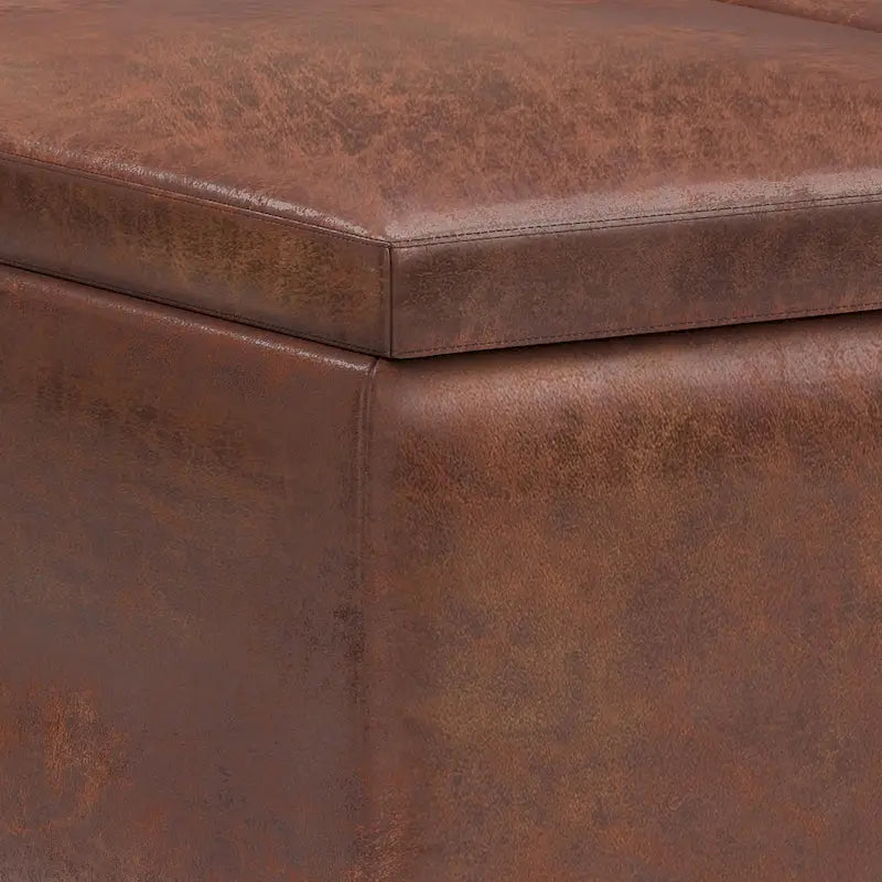 Pouffe de rangement rectangulaire Mid-Century avec plateau amovible, aspect vieilli, 1 place