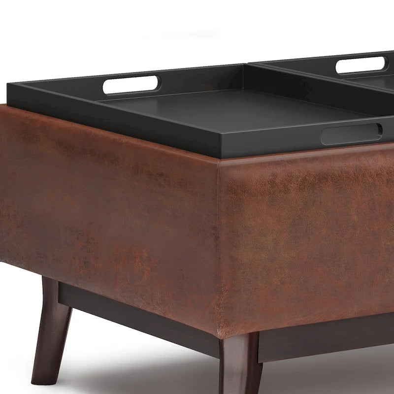 Pouffe de rangement rectangulaire Mid-Century avec plateau amovible, aspect vieilli, 1 place