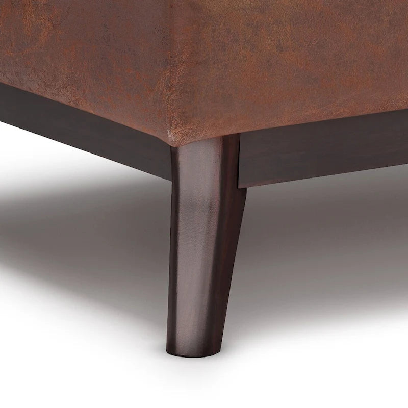 Pouffe de rangement rectangulaire Mid-Century avec plateau amovible, aspect vieilli, 1 place