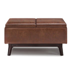 Pouffe de rangement rectangulaire Mid-Century avec plateau amovible, aspect vieilli, 1 place