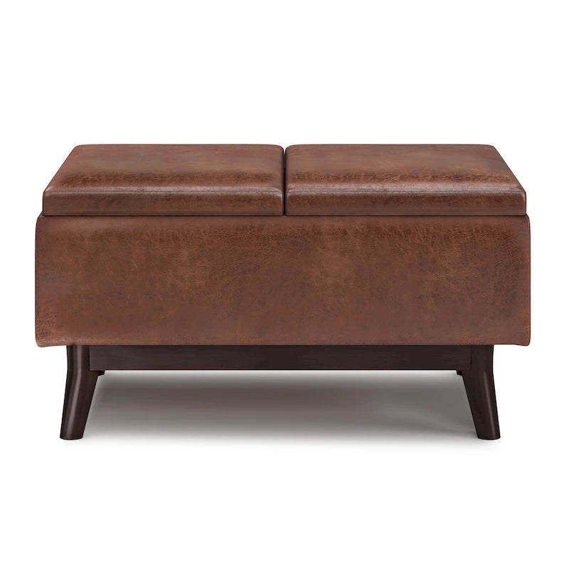 Pouffe de rangement rectangulaire Mid-Century avec plateau amovible, aspect vieilli, 1 place