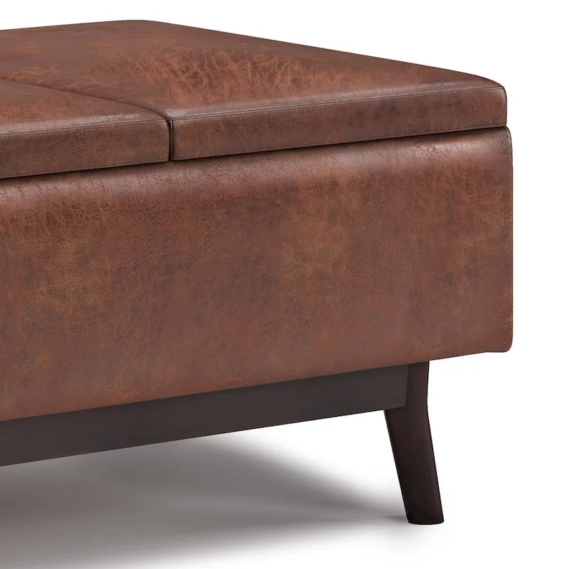 Pouffe de rangement rectangulaire Mid-Century avec plateau amovible, aspect vieilli, 1 place