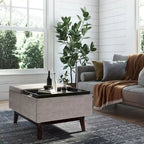 Pouffe de rangement rectangulaire Mid-Century avec plateau amovible, aspect vieilli, 1 place