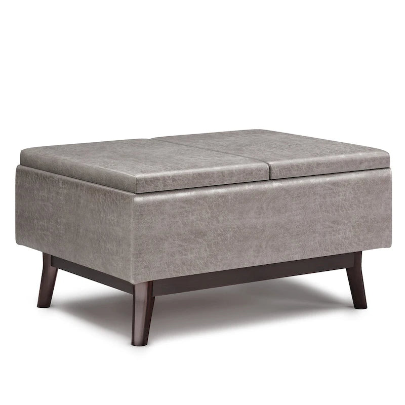 Pouffe de rangement rectangulaire Mid-Century avec plateau amovible, aspect vieilli, 1 place