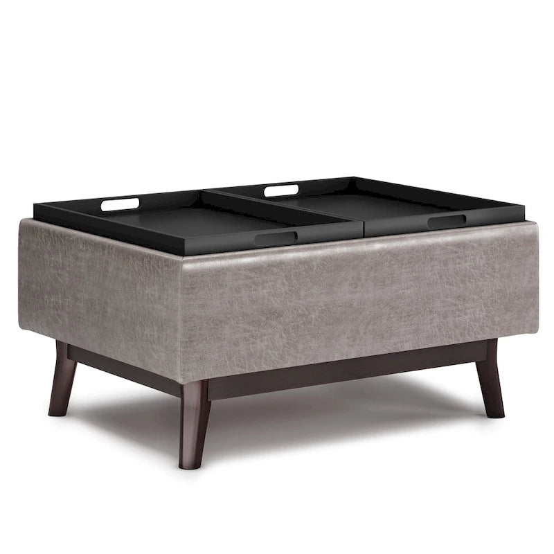 Pouffe de rangement rectangulaire Mid-Century avec plateau amovible, aspect vieilli, 1 place