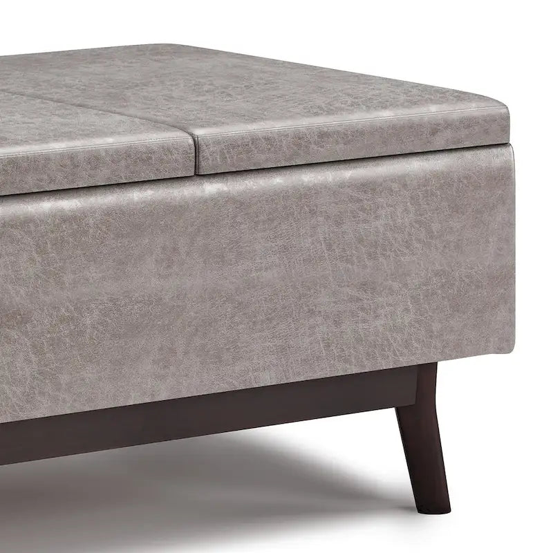 Pouffe de rangement rectangulaire Mid-Century avec plateau amovible, aspect vieilli, 1 place