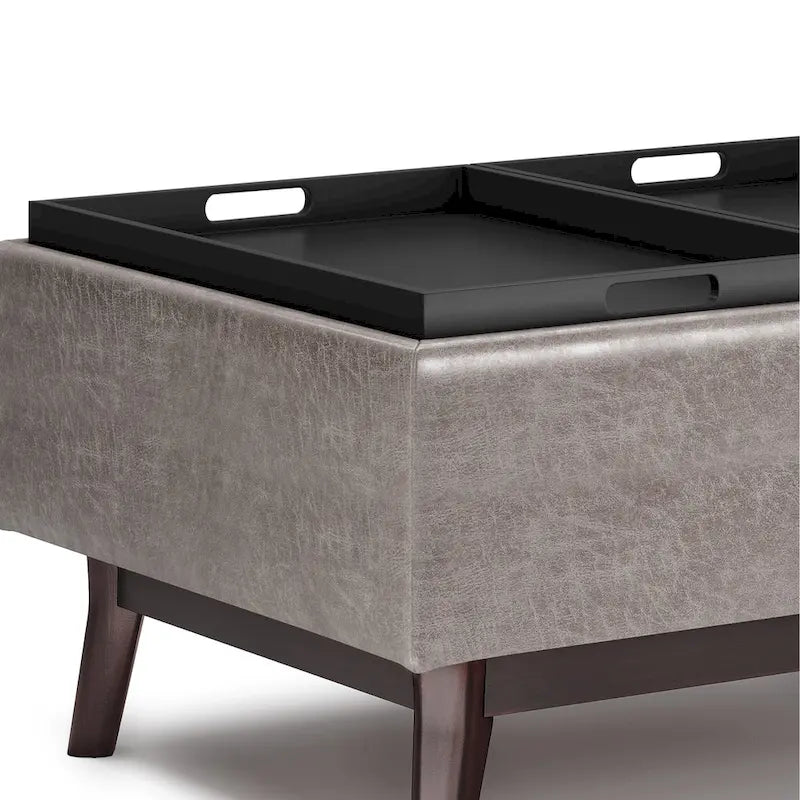 Pouffe de rangement rectangulaire Mid-Century avec plateau amovible, aspect vieilli, 1 place