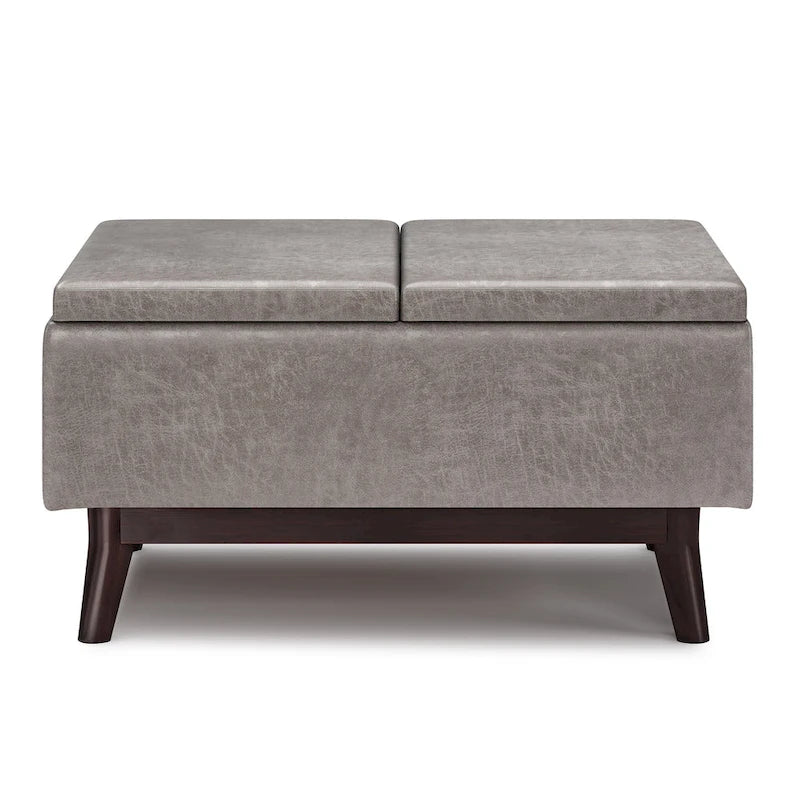 Pouffe de rangement rectangulaire Mid-Century avec plateau amovible, aspect vieilli, 1 place