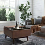 Pouffe de rangement rectangulaire Mid-Century avec plateau amovible, aspect vieilli, 1 place