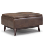 Pouffe de rangement rectangulaire Mid-Century avec plateau amovible, aspect vieilli, 1 place