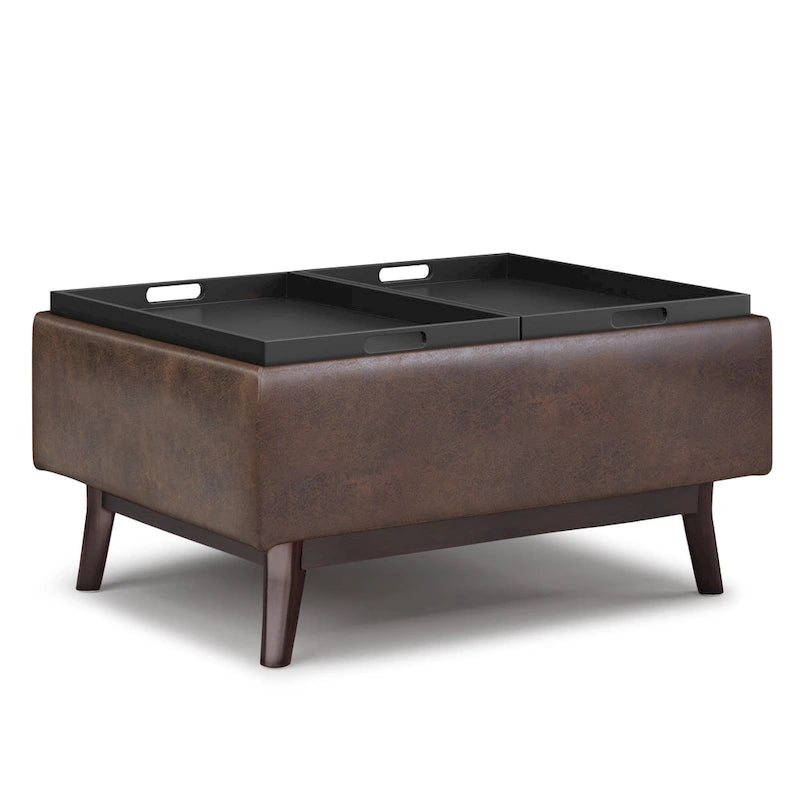 Pouffe de rangement rectangulaire Mid-Century avec plateau amovible, aspect vieilli, 1 place