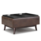 Pouffe de rangement rectangulaire Mid-Century avec plateau amovible, aspect vieilli, 1 place