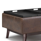 Pouffe de rangement rectangulaire Mid-Century avec plateau amovible, aspect vieilli, 1 place