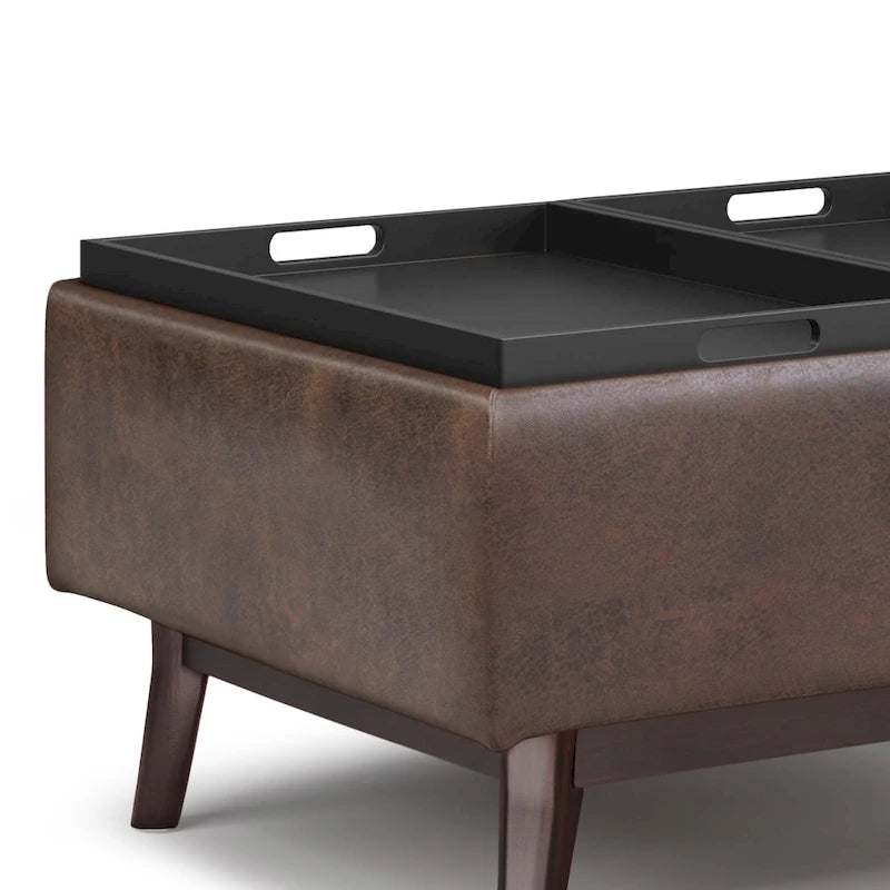 Pouffe de rangement rectangulaire Mid-Century avec plateau amovible, aspect vieilli, 1 place