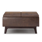 Pouffe de rangement rectangulaire Mid-Century avec plateau amovible, aspect vieilli, 1 place