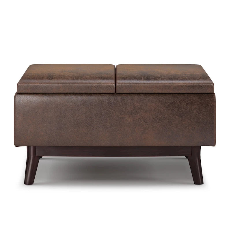 Pouffe de rangement rectangulaire Mid-Century avec plateau amovible, aspect vieilli, 1 place