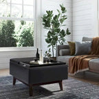 Pouffe de rangement rectangulaire Mid-Century avec plateau amovible, aspect vieilli, 1 place