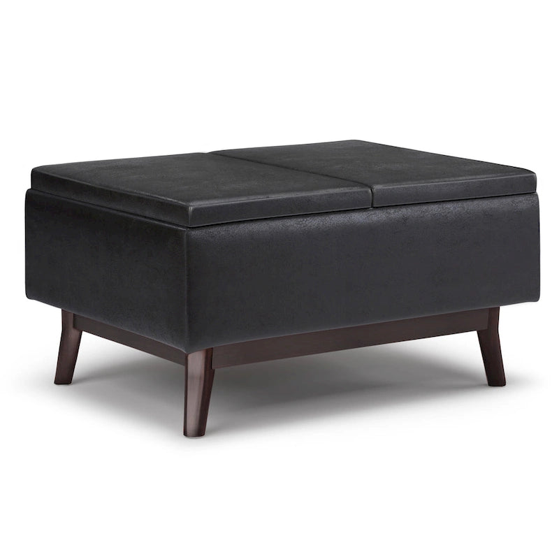 Pouffe de rangement rectangulaire Mid-Century avec plateau amovible, aspect vieilli, 1 place