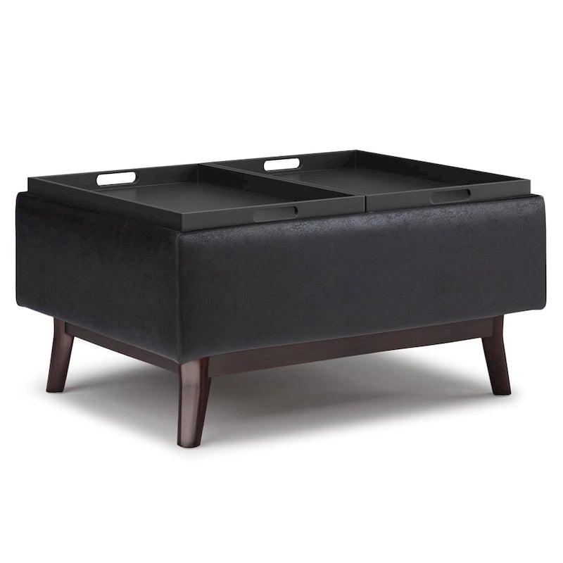 Pouffe de rangement rectangulaire Mid-Century avec plateau amovible, aspect vieilli, 1 place