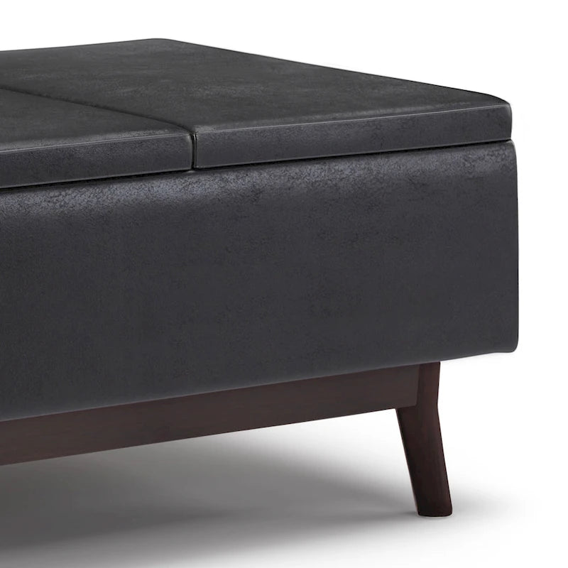 Pouffe de rangement rectangulaire Mid-Century avec plateau amovible, aspect vieilli, 1 place