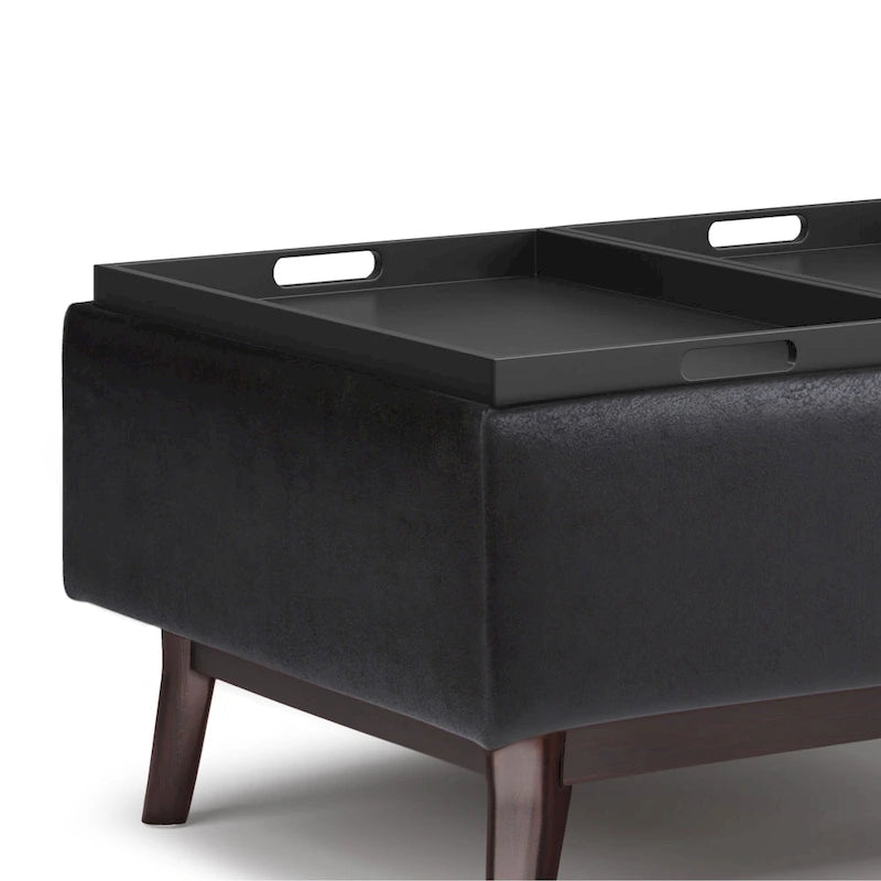 Pouffe de rangement rectangulaire Mid-Century avec plateau amovible, aspect vieilli, 1 place