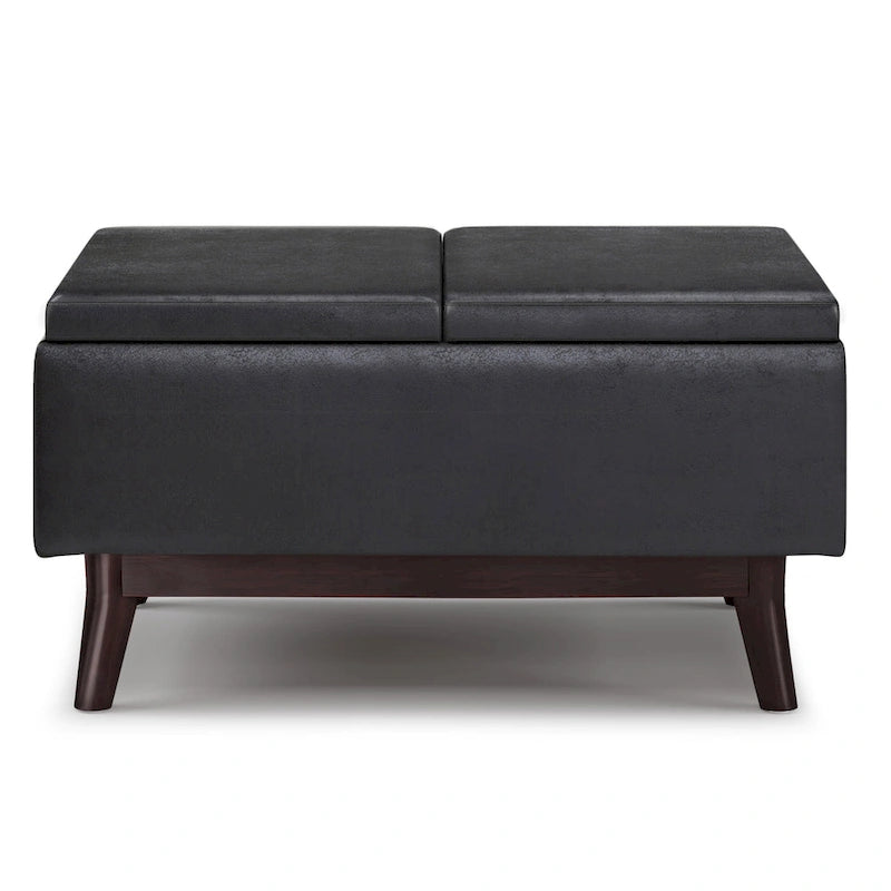 Pouffe de rangement rectangulaire Mid-Century avec plateau amovible, aspect vieilli, 1 place