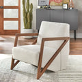 Fauteuil d'appoint du milieu du siècle – Tissu lin, accoudoirs en noyer, siège unique