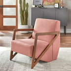 Fauteuil d'appoint du milieu du siècle – Tissu lin, accoudoirs en noyer, siège unique