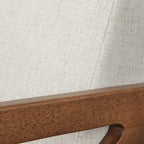 Fauteuil d'appoint du milieu du siècle – Tissu lin, accoudoirs en noyer, siège unique