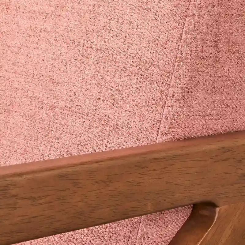 Fauteuil d'appoint du milieu du siècle – Tissu lin, accoudoirs en noyer, siège unique