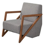 Fauteuil d'appoint du milieu du siècle – Tissu lin, accoudoirs en noyer, siège unique