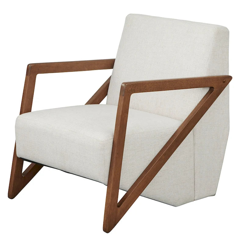 Fauteuil d'appoint du milieu du siècle – Tissu lin, accoudoirs en noyer, siège unique