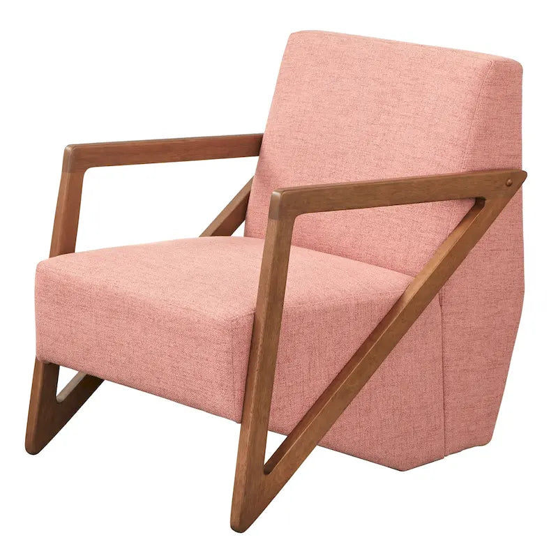Fauteuil d'appoint du milieu du siècle – Tissu lin, accoudoirs en noyer, siège unique