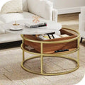 Table basse relevable ronde avec rangement dissimulé, blanc et marron / noir et marron / noir et gris