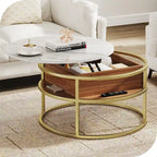 Table basse relevable ronde avec rangement dissimulé, blanc et marron / noir et marron / noir et gris