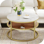 Table basse relevable ronde avec rangement dissimulé, blanc et marron / noir et marron / noir et gris