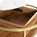 Table basse relevable ronde avec rangement dissimulé, blanc et marron / noir et marron / noir et gris