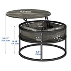 Table basse relevable ronde avec rangement dissimulé, blanc et marron / noir et marron / noir et gris