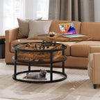 Table basse relevable ronde avec rangement dissimulé, blanc et marron / noir et marron / noir et gris
