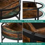 Table basse relevable ronde avec rangement dissimulé, blanc et marron / noir et marron / noir et gris