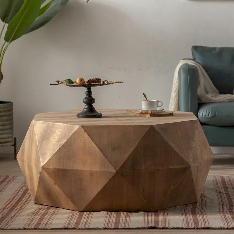 Table basse rétro à motifs en relief, blanc/chêne/noir, bois de sapin, aucun assemblage, 1 personne