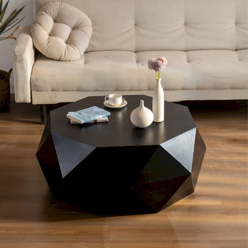 Table basse rétro à motifs en relief, blanc/chêne/noir, bois de sapin, aucun assemblage, 1 personne