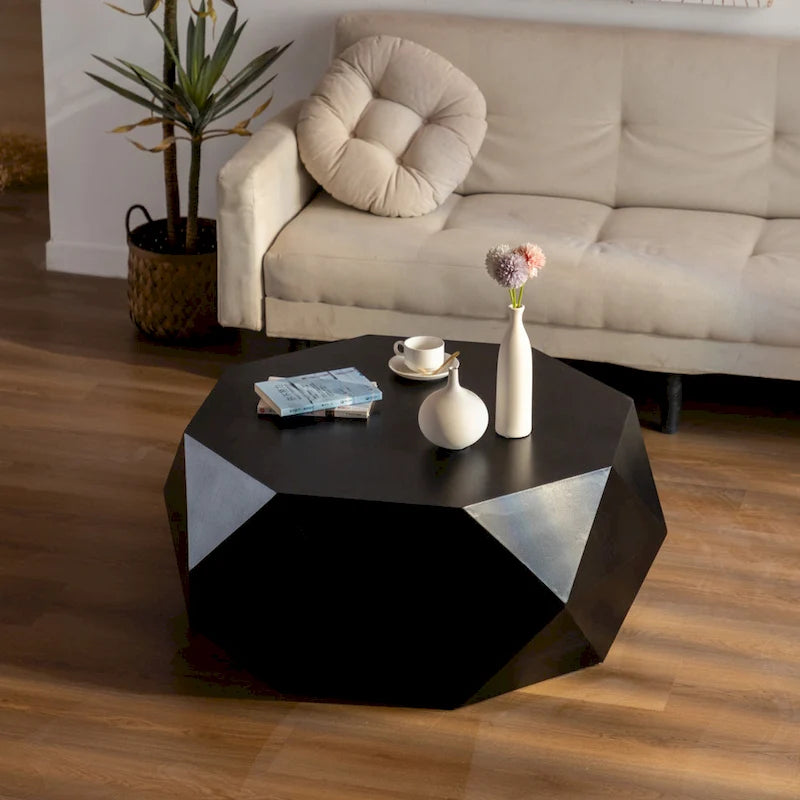 Table basse rétro à motifs en relief, blanc/chêne/noir, bois de sapin, aucun assemblage, 1 personne