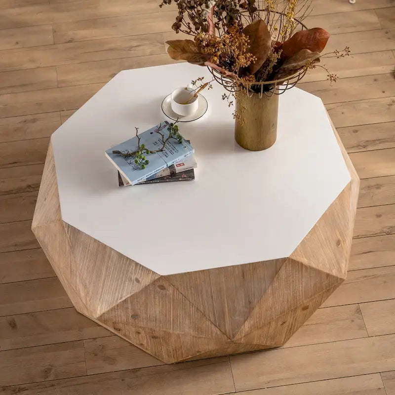 Table basse rétro à motifs en relief, blanc/chêne/noir, bois de sapin, aucun assemblage, 1 personne