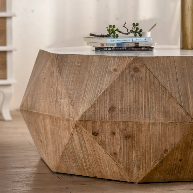 Table basse rétro à motifs en relief, blanc/chêne/noir, bois de sapin, aucun assemblage, 1 personne