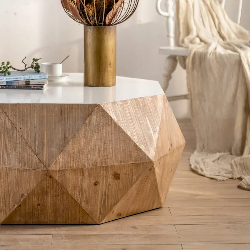 Table basse rétro à motifs en relief, blanc/chêne/noir, bois de sapin, aucun assemblage, 1 personne