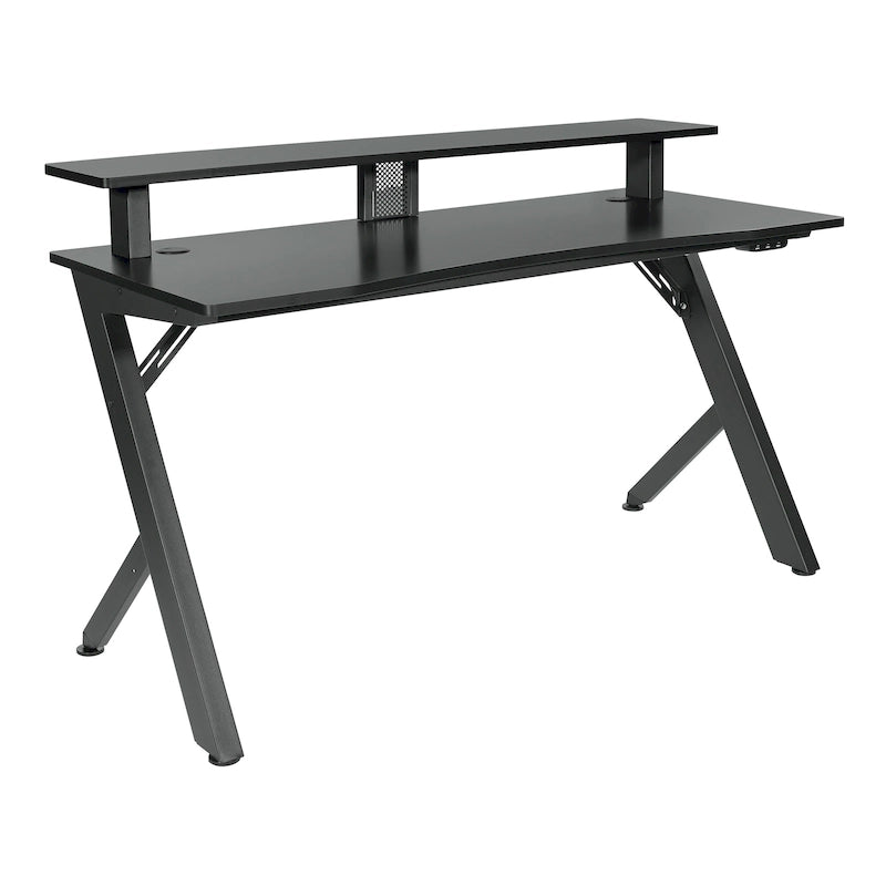 Bureau de jeu noir/rouge avec étagère pour écran, utilisateur unique, cadre en acier