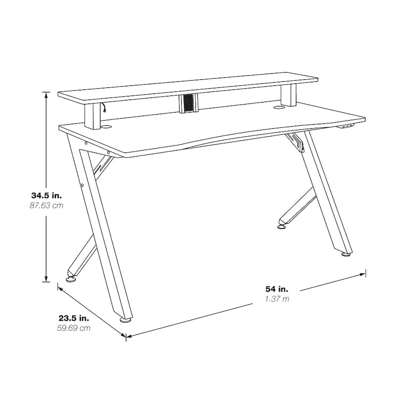 Bureau de jeu noir/rouge avec étagère pour écran, utilisateur unique, cadre en acier
