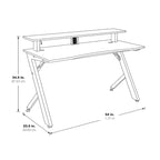 Bureau de jeu noir/rouge avec étagère pour écran, utilisateur unique, cadre en acier