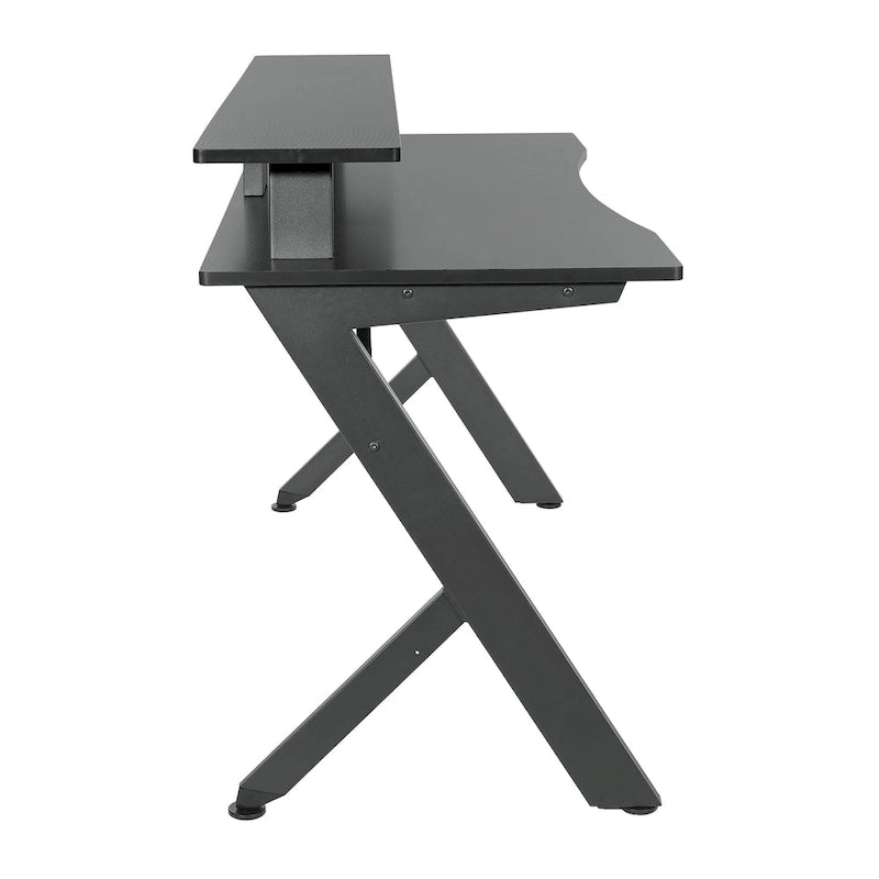 Bureau de jeu noir/rouge avec étagère pour écran, utilisateur unique, cadre en acier